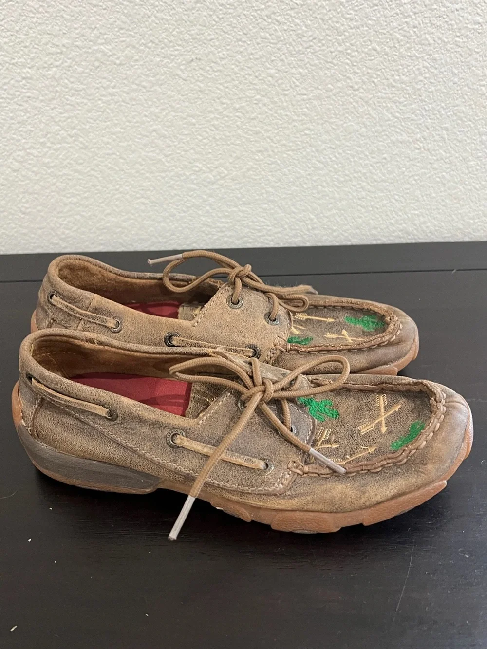 Twisted X Youth Girls Leather Painted Cactus , Arrow Deck shoes size 3